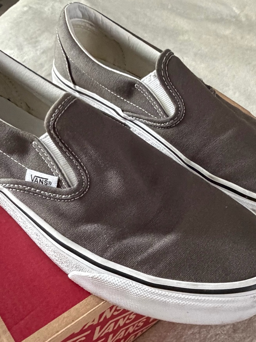 Vans Slip-On Canvas Loafers in gray and white